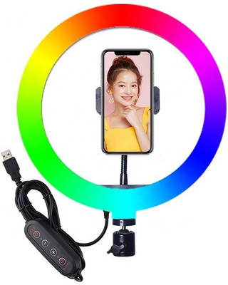 Wrapo 10 Inch Multi color Red Green Blue (RGB) and Normal Light Selfie Ring Ring Flash(Multicolor)