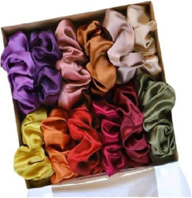 SNT Shiny Silk Hair scrunchies | set of 12 | multicolor Rubber Band  (Multicolor)