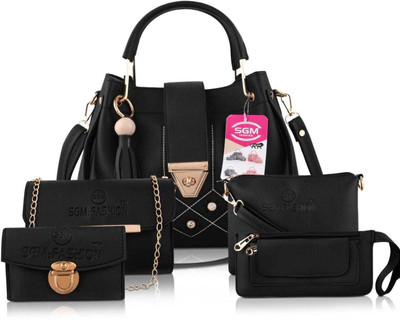 SGM Fashion Women Black Handbag(Pack of: 5)