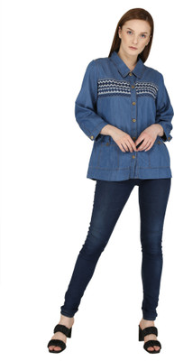 Hi Fashion 3/4th Sleeve Embroidered Women Denim Jacket