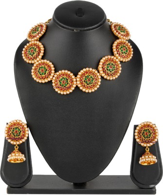 APSARA ART Stone, Mother of Pearl, Alloy Gold-plated Pink, Green, Gold Jewellery Set(Pack of 1)