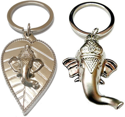 kd collections KD-511A-334-SL - Lord Ganesha Silver Leaf Ganesh Keychain Combo -Silver Color - 2 Keychains Key Chain