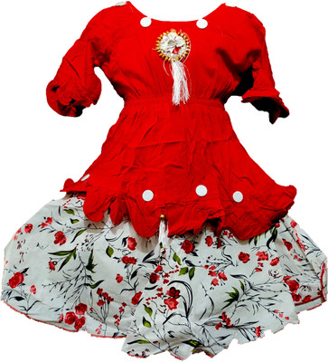socho samjo Baby Girls Casual Top Skirt(Red)