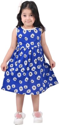 Gianna Girls Below Knee Casual Dress(Blue, Sleeveless)