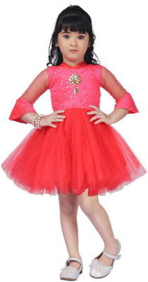 Samshil Fashion Baby Girls Short/Mid Thigh Festive/Wedding Dress(Red, 3/4 Sleeve)