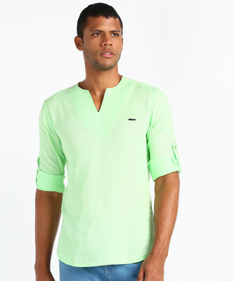 The Indian Garage Co. Men Self Design Straight Kurta(Green)