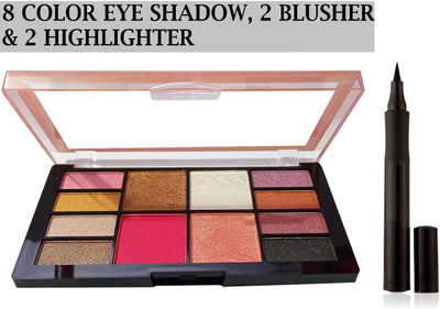 MYEONG PERFECT MATTE FINISH 8 COLOR EYESHADOW & 2 BLUSHER & 2 HIGHLIGHTER MAKEUP KIT WITH EYE LINER(Pack of 2)