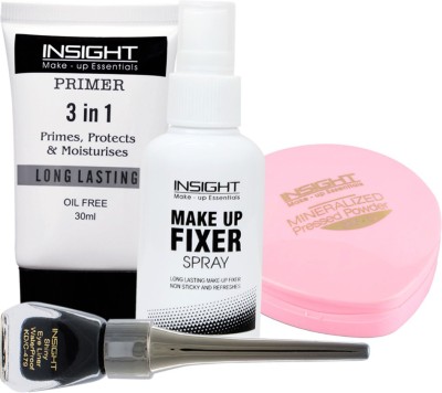 Insight Makeup Combo of Primer, Fixer, Compact Powder and Waterproof Eyeliner(Pack of 4)