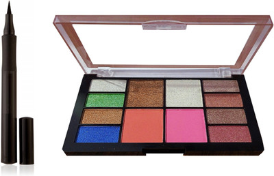 MYEONG 8 COLOR EYE SHADOW & 2 BLUSHER & 2 HIGHLIGHTER MAKEUP KIT WITH MATE FINISH LONG LASTING EYE LINER(Pack of 2)