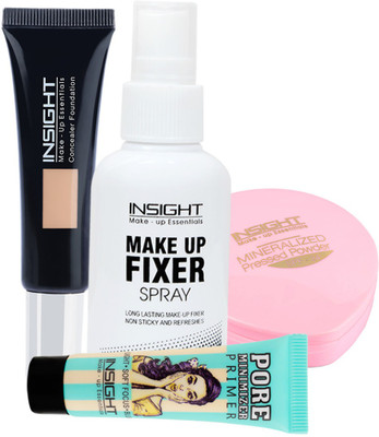 Insight Makeup Combo of Primer, Make Up Fixer, Concealer Foundation & Compact Powder(Pack of 4)