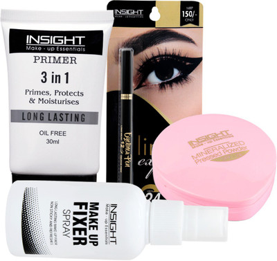 Insight Makeup Combo of Primer, Fixer, Compact Powder and Express Liner(Pack of 4)