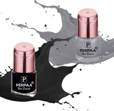 Perpaa Quick-drying Long-Lasting Gel Based Nail Polish Black & Silver Combo () Black and Silver(Pack of 2)