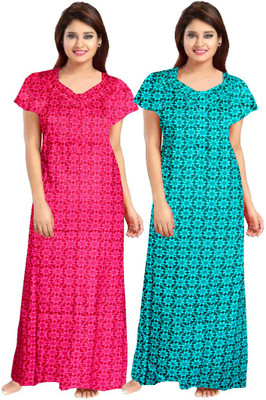 JUSTFIED Women Nighty(Pink, Green)