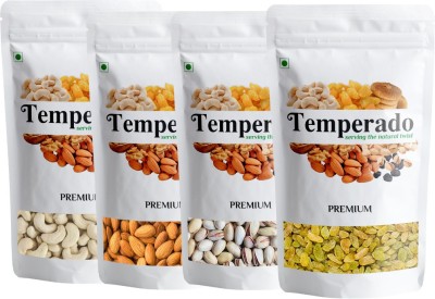 Temperado Dry Fruits Combo Pack - (200g * 4) 800g (Almonds, Cashews, Pistachios, Raisins) - All Premium Cashews, Raisins, Almonds, Pistachios (4 x 200 g) Cashews, Almonds, Raisins, Pistachios(4 x 200 g)
