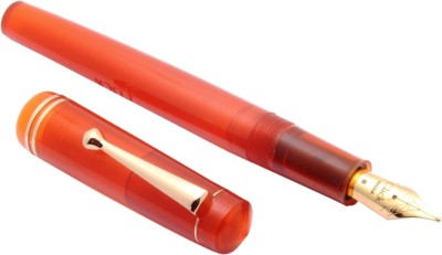 Ledos Click Aristocrat Full Demonstrator Orange 3in1 Ink Filling System Broad Nib Golden Trims Fountain Pen(Blue)