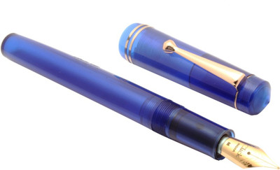Ledos Click Aristocrat Full Demonstrator Blue 3in1 Ink Filling System Medium Nib Golden Trims Fountain Pen(Ink Color - Blue)