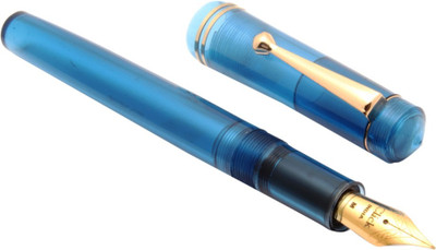 Ledos Click Aristocrat Full Demonstrator Sky Blue 3in1 Ink Filling System Medium Nib Golden Trims Fountain Pen(Ink Color - Blue)