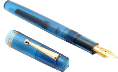 Ledos Click Aristocrat Full Demonstrator Sky Blue 3in1 Ink Filling System Broad Nib Golden Trims Fountain Pen(Ink Color - Blue)