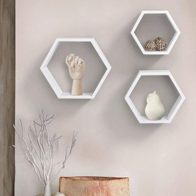 Annu Handicrafts Wooden Wall Shelf(Number of Shelves - 3, White)