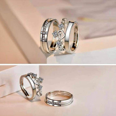 ruby collection COUPLE RING DIAMOND CUT SLIVER COLOUR AJUSTABLE RING Alloy Silver Plated Ring Set