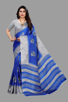 Priyashi Printed, Graphic Print Sambalpuri Art Silk Saree(Blue, Grey)