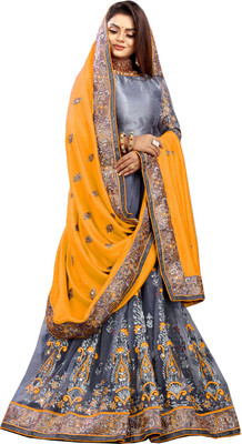 ZENBLAZE Self Design Bollywood Net Saree(Mustard)