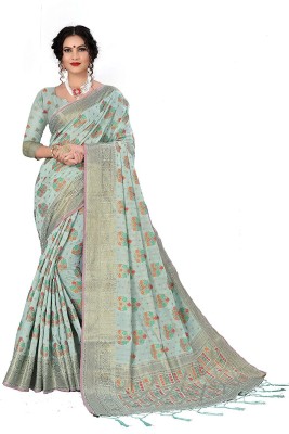 NS WORLD Woven Handloom Cotton Blend Saree(Blue)