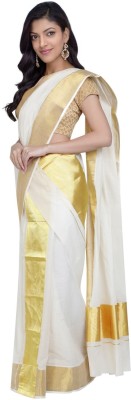 Vairavaa Tex Solid/Plain Mundum Neriyathum Pure Cotton Saree(Gold)