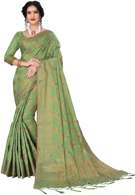 NS WORLD Woven Handloom Cotton Blend Saree(Light Green)
