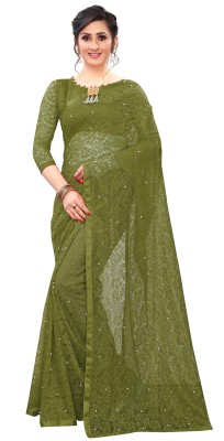 Croza Self Design Bollywood Net Saree(Green)