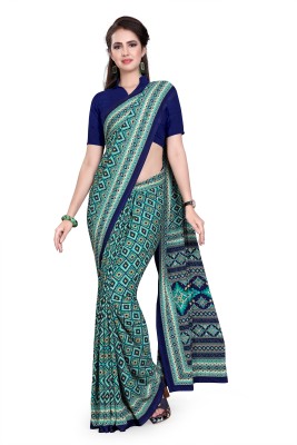 Gaurangi Creation Printed Daily Wear Crepe Saree(Green, Blue)