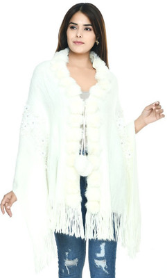 Life and style Wool Applique Women Shawl(White)