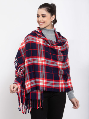 513 Acrylic Checkered Women Shawl(Dark Blue, Red, White)