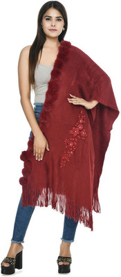 manra Wool Solid Women Shawl(Maroon)