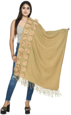 Life and style Wool Solid Women Shawl(Beige)