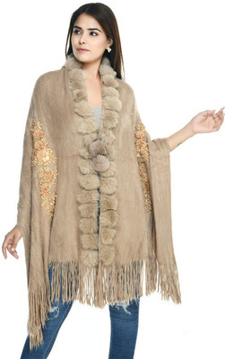 Life and style Wool Applique Women Shawl(Beige)