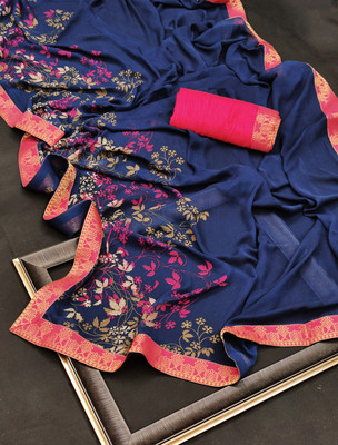 Classic Selection Embroidered Bollywood Georgette Saree(Multicolor, Blue, Pink)