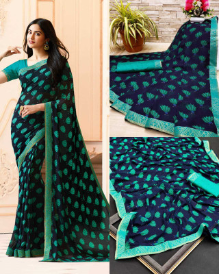 peer store Printed Bollywood Georgette, Chiffon Saree(Blue)