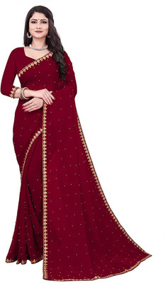NPLASH FASHION Solid/Plain Bollywood Georgette Saree(Maroon)