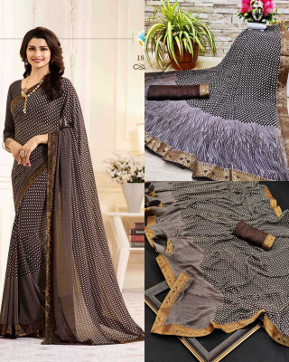 MEETVIN COUTURE Printed Bollywood Georgette, Chiffon Saree(Brown)