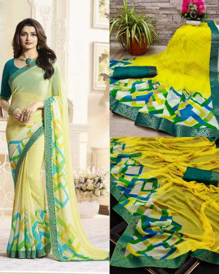 Dhandai Fashion Printed, Self Design, Embellished, Floral Print Bollywood Georgette Saree(Yellow)