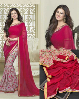 peer store Printed Bollywood Georgette, Chiffon Saree(Pink, Beige)