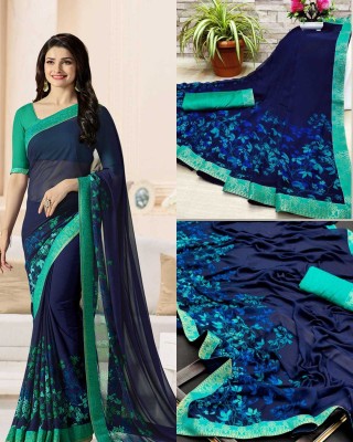 PHORIA STYLE Printed Bollywood Georgette, Chiffon Saree(Green, Blue)