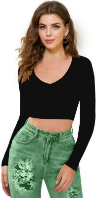 Dream Beauty Fashion Casual Full Sleeve Solid Women Black Top