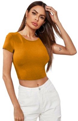 Maheshvi Casual Short Sleeve Solid Women Yellow Top