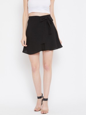 Zastraa Solid Women Flared Black Skirt