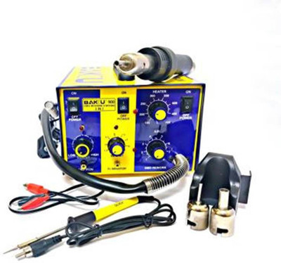 Bakku 900 3 IN 1 PREMIUM QUALITY SMD Rework Station hot air gun with 12W Micro Soldering iron,0-15V Variable Dc Output 700 W Temperature Controlled(Conical Tip)