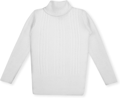 Knitco Self Design Turtle Neck Casual Baby Boys & Baby Girls White Sweater