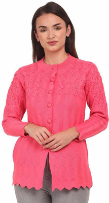lady willington Self Design Round Neck Casual Women Pink Sweater