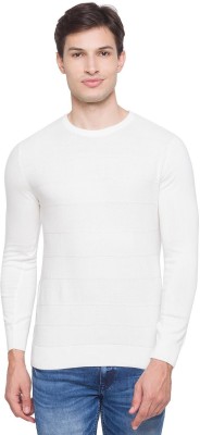 Spykar Solid Round Neck Casual Men White Sweater